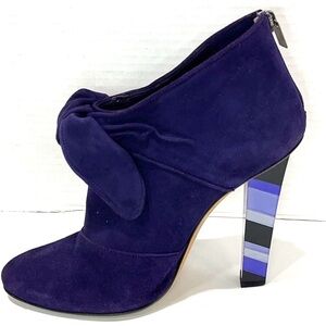 JIMMY CHOO ~ Eggplant Purple Suede Leather Booties w/Chevron Design Heels